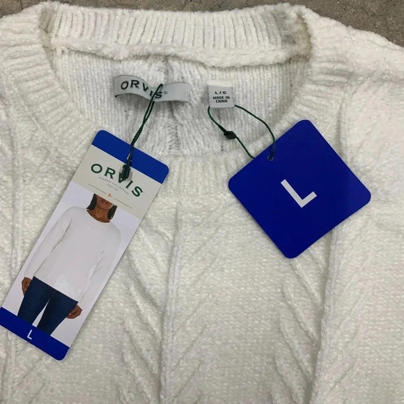 NWT ORVIS Sweater Womens Large Chenille Textured Knit Rib Trim Pullover Cream - Picture 3 of 7